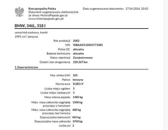 BMW Seria 3 cena 8490 przebieg: 223852, rok produkcji 2002 z Puszczykowo małe 211